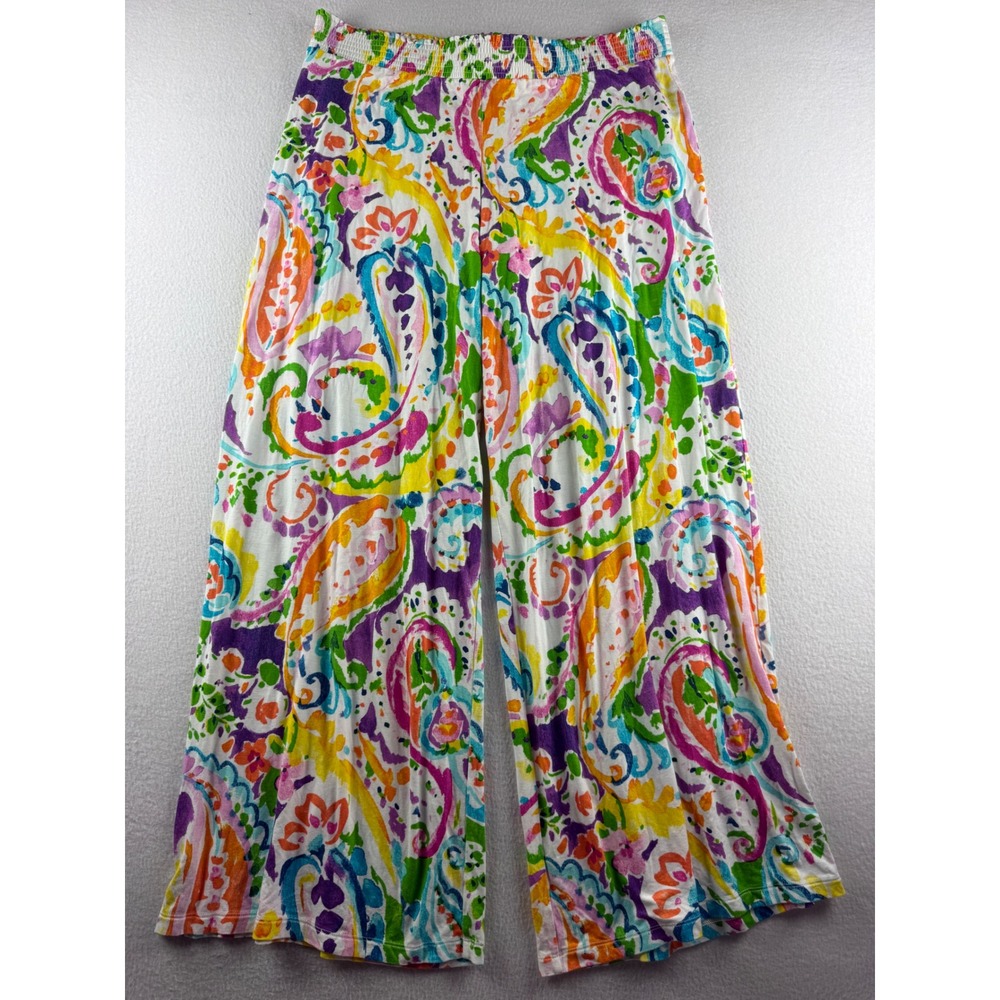 Lauren Ralph Lauren Womens Large Paisley Wide Leg Palaso Pants Multicolor Smock